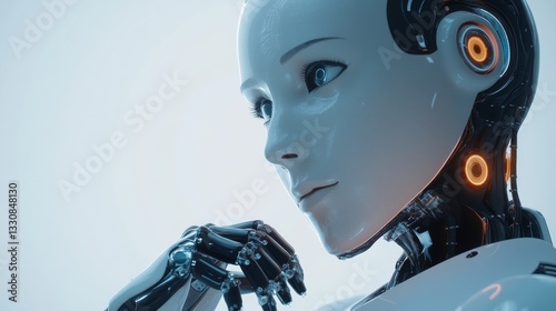 Portrait of a Futuristic Robot with Humanlike Features in a Soft Light Background
