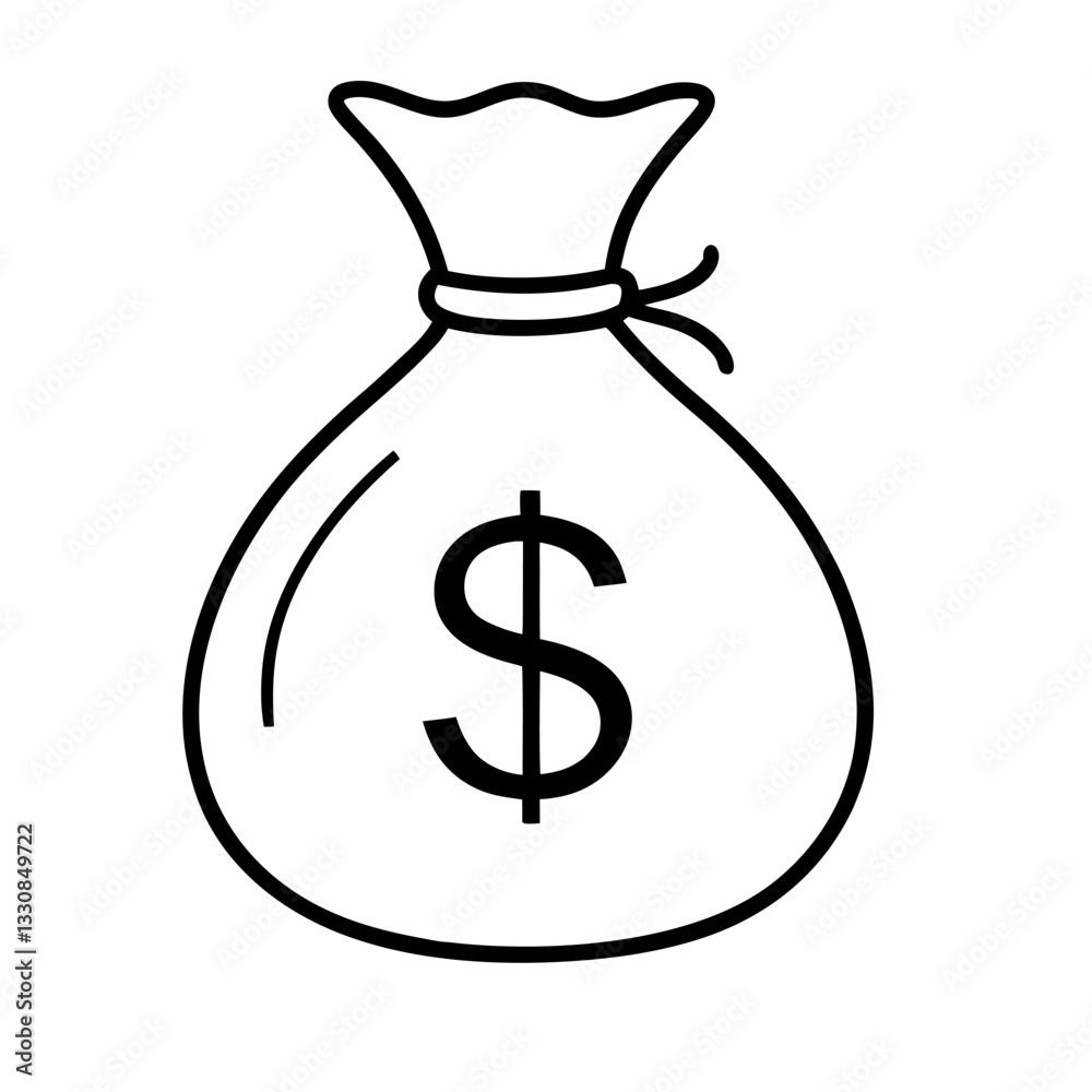 A bold and simple graphic of a money bag with a prominent dollar sign A bold and simple graphic of a money bag with a prominent dollar sign