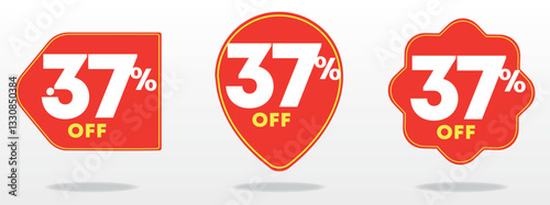 37% off. Price tag, value, offer, special. Sale, advertising, discount, marketing. Promo, shop, buy. Illustration, set, sticker, icon, vector, commerce