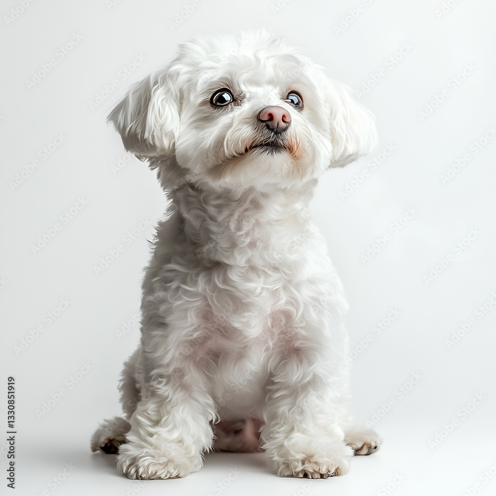 Cute White Puppy Bichon Frise Smiling Indoors - Adorable Pet Photography with Playful Companion in Studio Portrait Cute White Puppy Bichon Frise Smiling Indoors - Adorable Pet Photography with Playful Companion in Studio Portrait