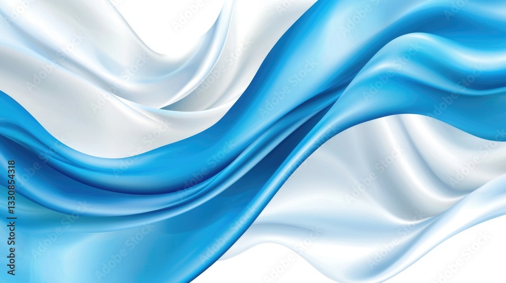 Obraz premium Flowing Blue and White Silk Fabric Waves in Motion with Soft Texture and Elegant Curves