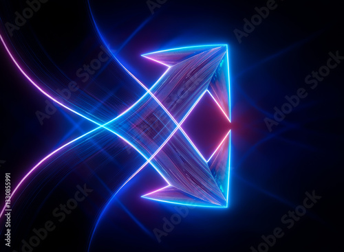 Wallpaper Mural Abstract geometric shape with neon blue and pink lines on a dark backdrop. Angular and pointed design with vibrant colors. Torontodigital.ca