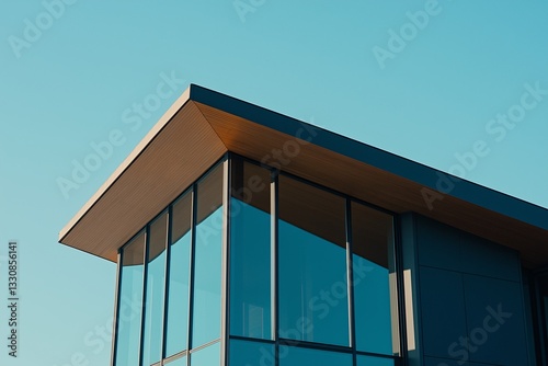 The roof design of the building is simple and modern, and the combination of wood and glass materials is extremely elegant. The lines of the building are clearer against the blue sky