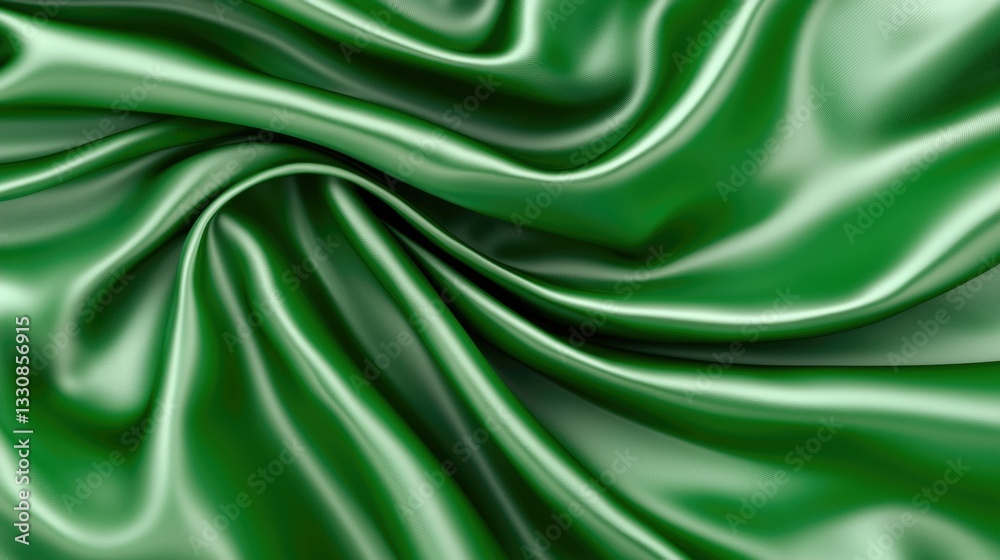 Obraz premium Elegant Green Satin Fabric Texture with Soft Drapes and Waves for Background or Design Use