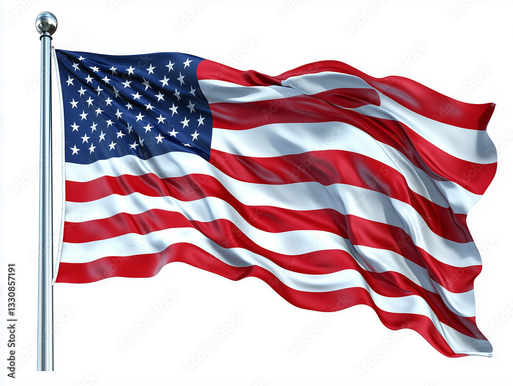 Fototapeta premium Waving American Flag on a Pole, Patriotic USA Symbol