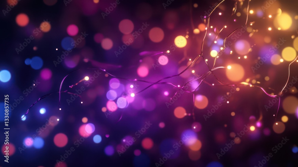 Fototapeta premium Vividly Radiant String Lights Cascading in a Spectrum of Colors Against a Deep Black Backdrop Creating a Mesmerizing Ambient Glow