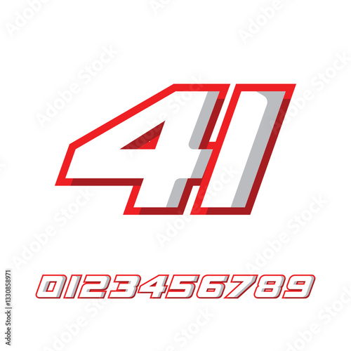 racing number 41 with racing effect, for racing, racing, sports in red and white on white background