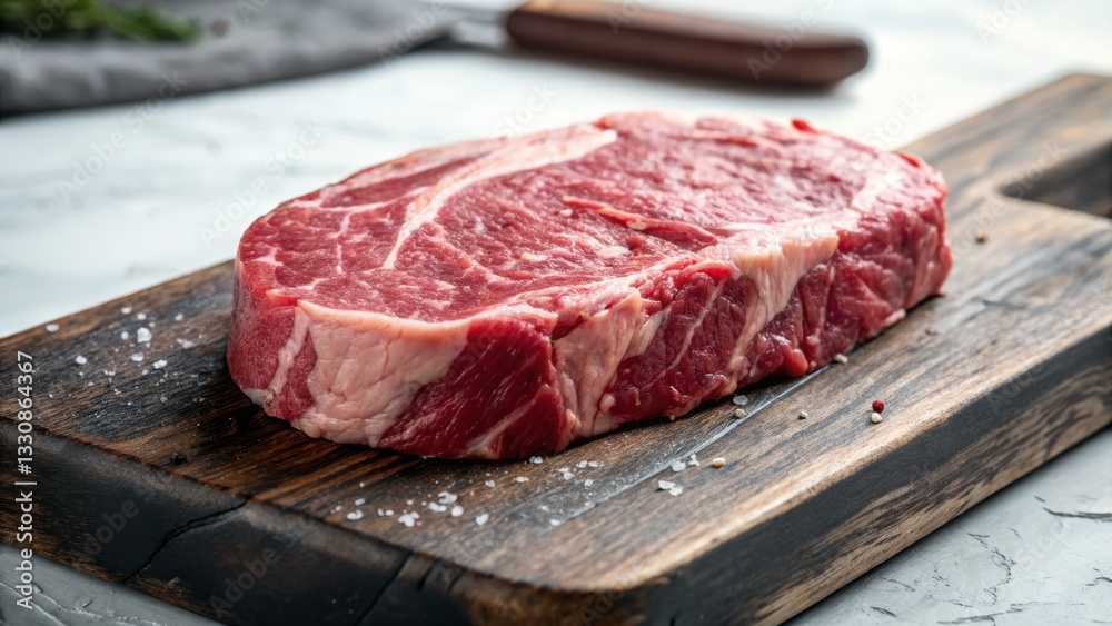 Fototapeta premium Raw Beef Steak on Wooden Board
