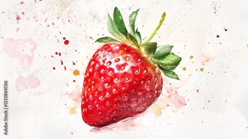 93.A set of elegant packaging design templates featuring a hand-painted watercolor strawberry illustration. The design showcases a vibrant, fresh strawberry with soft, flowing strokes, complemented