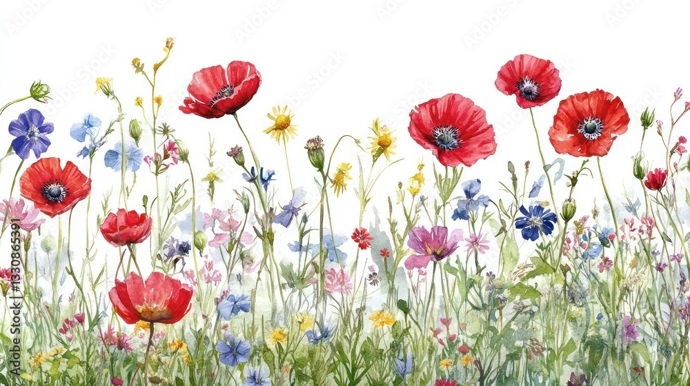 Fototapeta premium Watercolor Meadow Flowers Border (1)