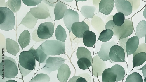 watercolor green leaves on canvas texture