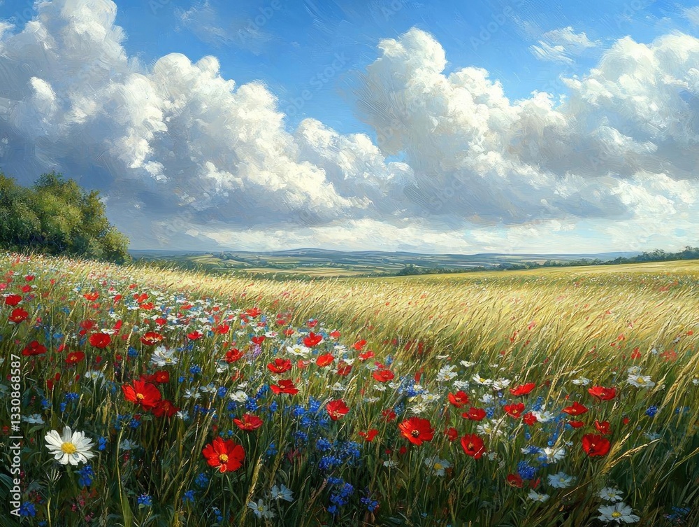 Summer Wildflower Meadow: Vibrant Blooms under a Blue Sky Summer Wildflower Meadow: Vibrant Blooms under a Blue Sky
