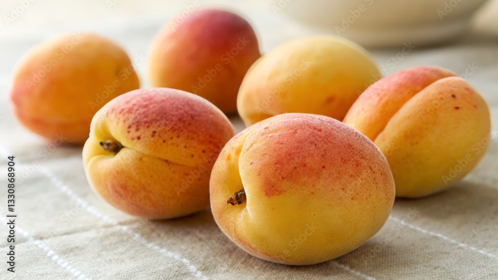 Fresh Ripe Apricots on Tablecloth Fresh Ripe Apricots on Tablecloth