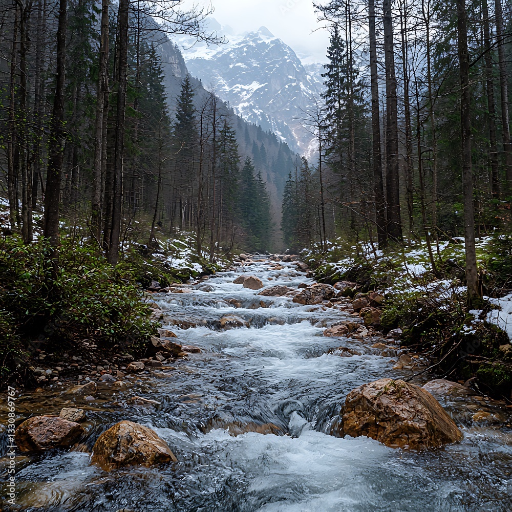 River flows to mountains for forest landscape. River flows to mountains for forest landscape.