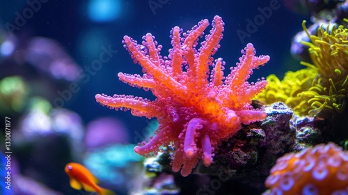 Fototapeta Naklejka Na Ścianę i Meble -  Vibrant pink coral polyp in a reef tank