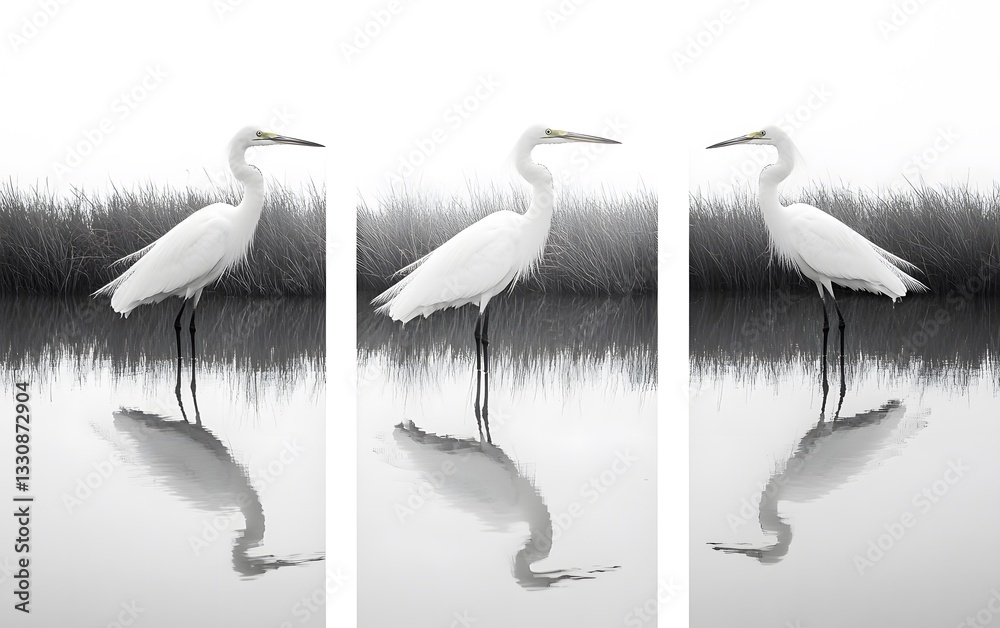 Fototapeta premium Three panels of set of white feathers