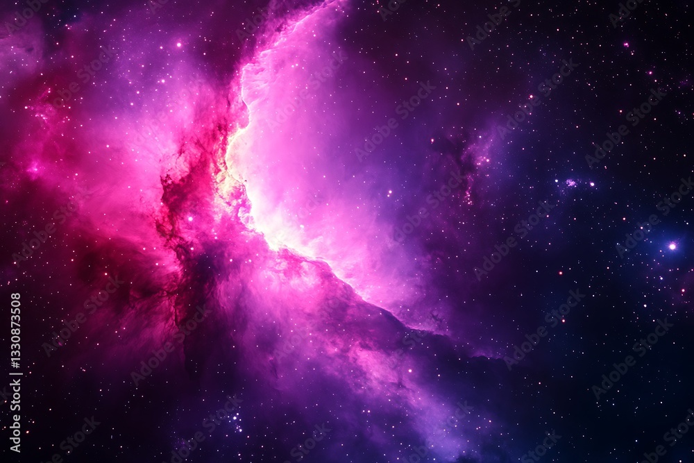 Fototapeta premium Space landscape fantasy illustration of nebulas and stars on vast skies, purple, pink and blue theme endless space