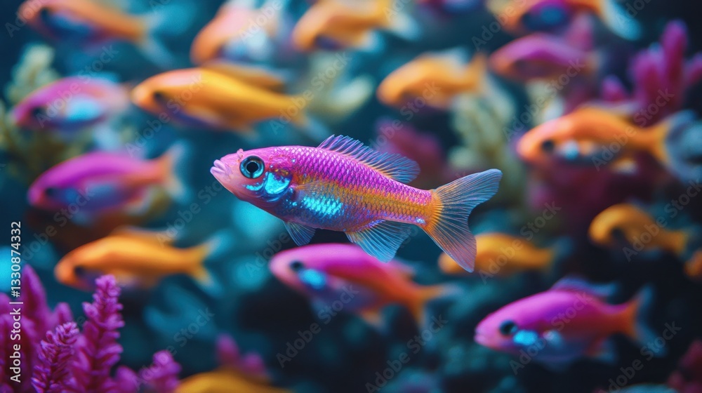 Vibrant school of fish in a coral reef aquarium. Vibrant school of fish in a coral reef aquarium.