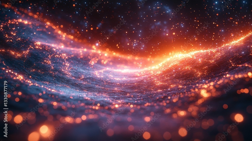 Abstract Glowing Particle Wave in Space with Orange and Blue Light Abstract Glowing Particle Wave in Space with Orange and Blue Light