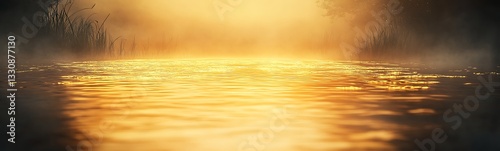 Golden sunlight reflecting on tranquil water, creating a serene and peaceful atmosphere.