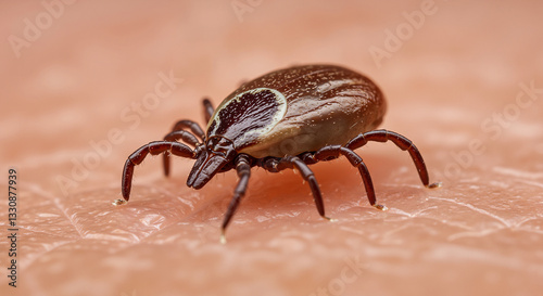 Close-up image of a tick on skin