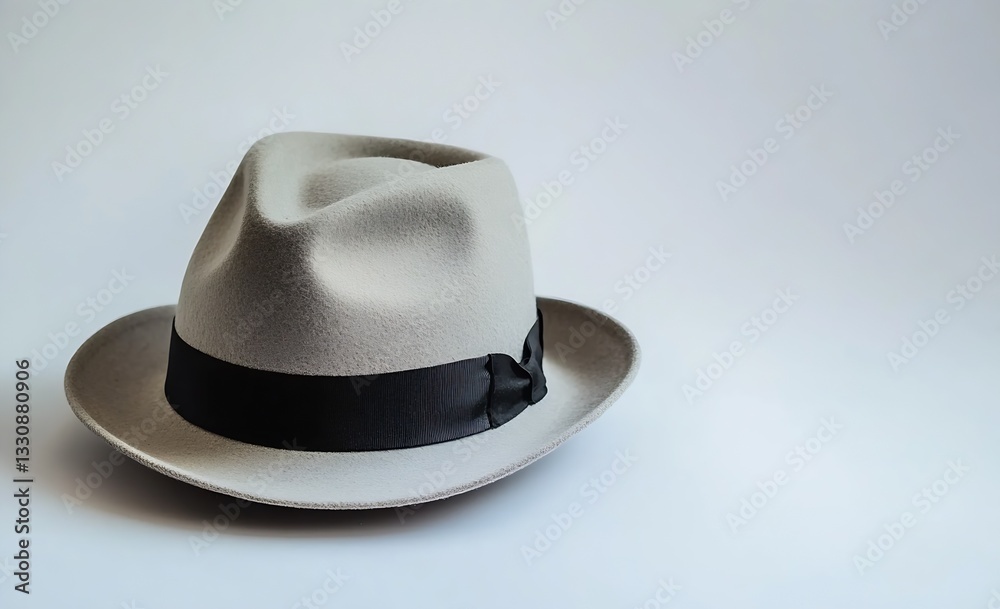 Elegant light gray fedora with a classic black ribbon showcasing refined fashion : Generative AI Elegant light gray fedora with a classic black ribbon showcasing refined fashion : Generative AI