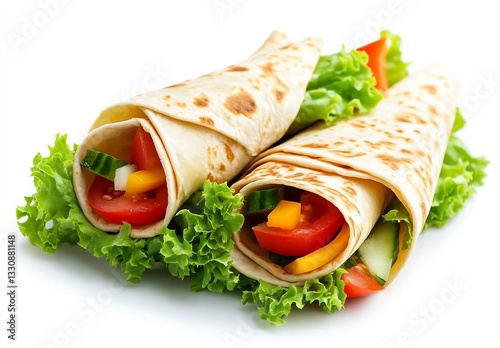 Fresh and Colorful Vegetable Wraps with Lettuce and Tomatoes Showing Healthy Eating Choices : Generative AI