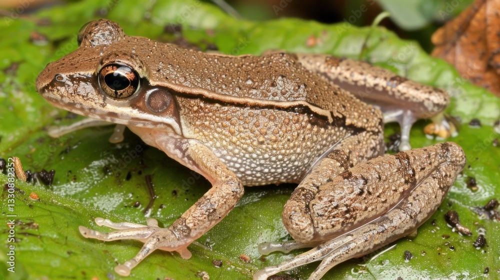 Fototapeta premium view of a frog on a flower floating on water