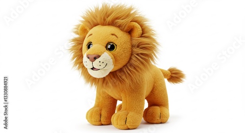 Adorable plush lion cub playfully poses soft golden fur glows gently. AI Generated