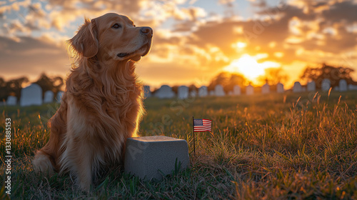 Loyal Golden Retriever Honoring Fallen Heroes,  Ai Generated images