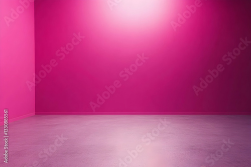 Vibrant pink room corner, minimalist interior design, empty space, concrete floor, blank wall, magenta background, studio backdrop.