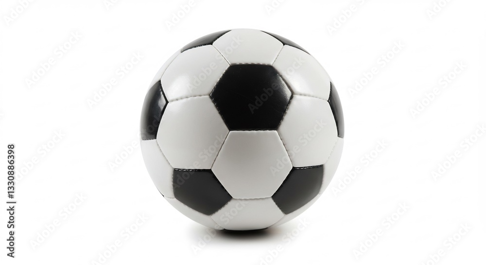 Obraz premium Classic black and white soccer ball sharply lit against bright white background. AI Generated
