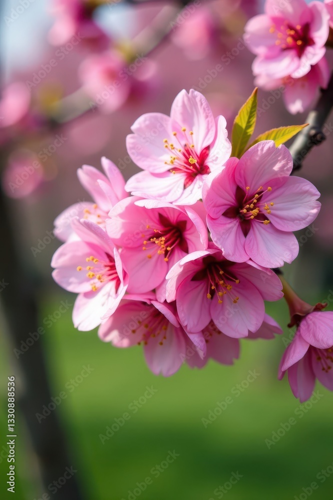Close-up of vibrant pink cherry blossoms Full bloom, springtime scene , delicate, pastel, tree Close-up of vibrant pink cherry blossoms Full bloom, springtime scene , delicate, pastel, tree