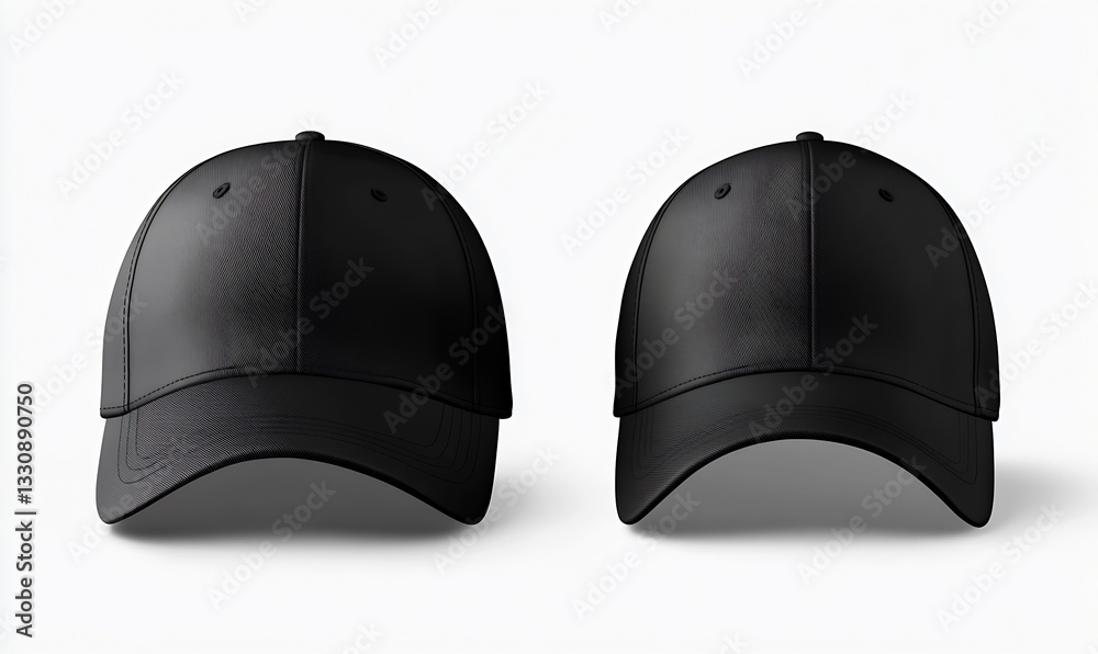 Fototapeta premium Two black baseball caps front view highlighting seamless stitching and contemporary appeal for everyday use : Generative AI
