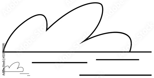 Large abstract cloud over streamlined horizontal lines representing sky and horizon. Ideal for simplicity, nature, weather, environment, serenity, minimalism, flat simple metaphor