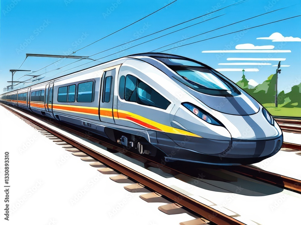 Fototapeta premium an AI Image Generator, Modern High-Speed Train on Railway Tracks w