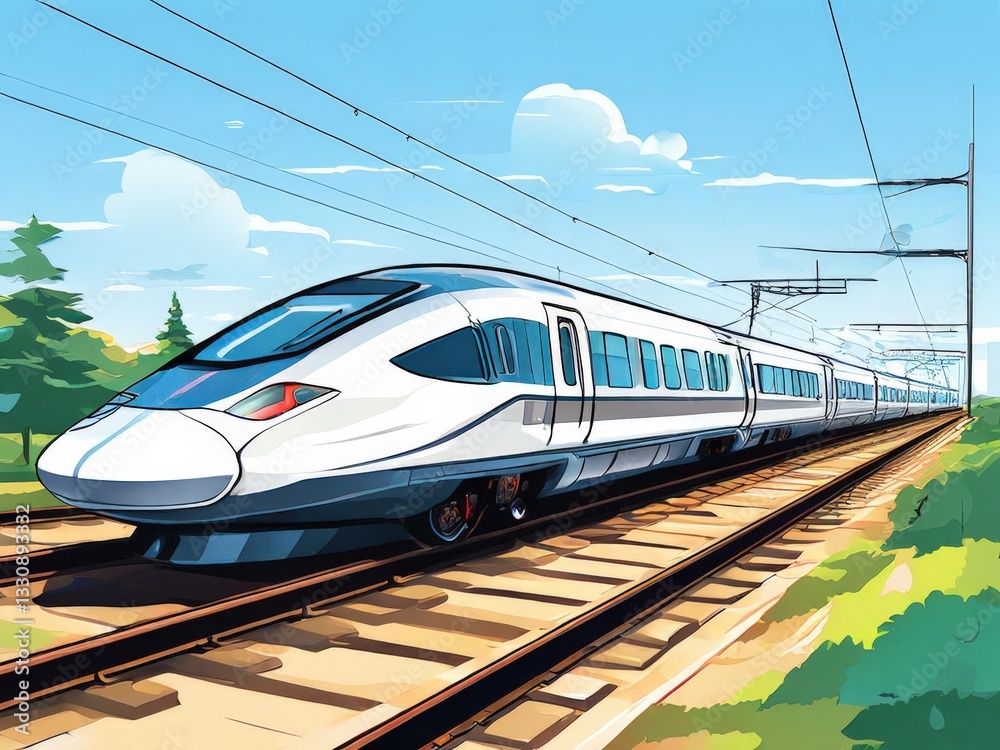 Fototapeta premium an AI Image Generator, Modern High-Speed Train on Railway Tracks w