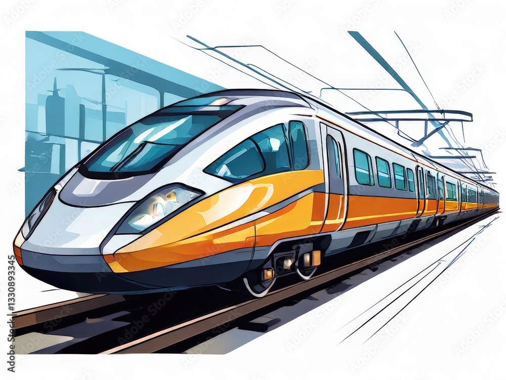 Naklejka premium an AI Image Generator, Modern High-Speed Train on Railway Tracks w