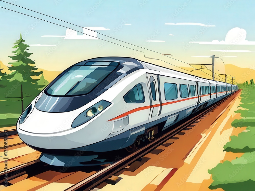 Naklejka premium an AI Image Generator, Modern High-Speed Train on Railway Tracks w