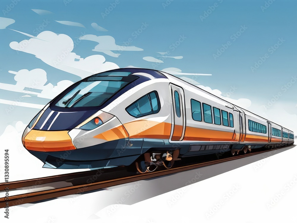 Naklejka premium an AI Image Generator, Modern High-Speed Train on Railway Tracks w