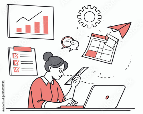 Tablet, creative woman and hands with communication, research or reading news for publishing in startup office. Digital technology, manager and planning