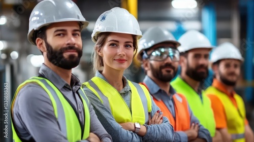 Confident Engineering Team in Safety Gear at an Industrial Worksite, Leadership & Collaboration photo