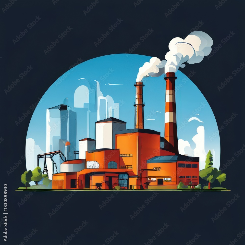Obraz premium an AI Image Generator, Industrial Factory Illustration Featuring Chimney St