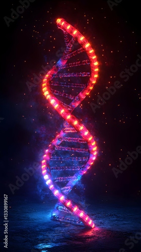 Glowing Dna Structure With Pink And Red Lights