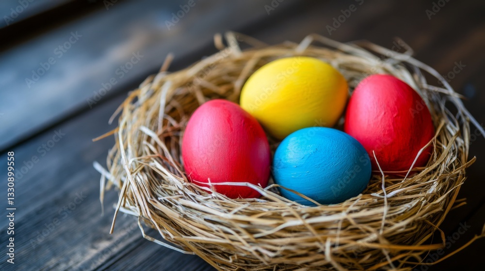 Colorful easter eggs in a nest symbolizing festive spring celebration Colorful easter eggs in a nest symbolizing festive spring celebration