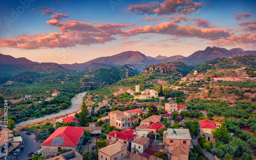 Wallpaper Mural Gorgeous summer view of Mourtzinos Tower. Spectacular evening cityscape of Kardamyli town, municipality of Lefktro in region of Messenia on Mani Peninsula. Amazing sunrise in Peloponnese, Greece. Torontodigital.ca