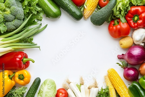 Bountiful Collection of Fresh Vegetables Framing a Blank Space for Text : Generative AI