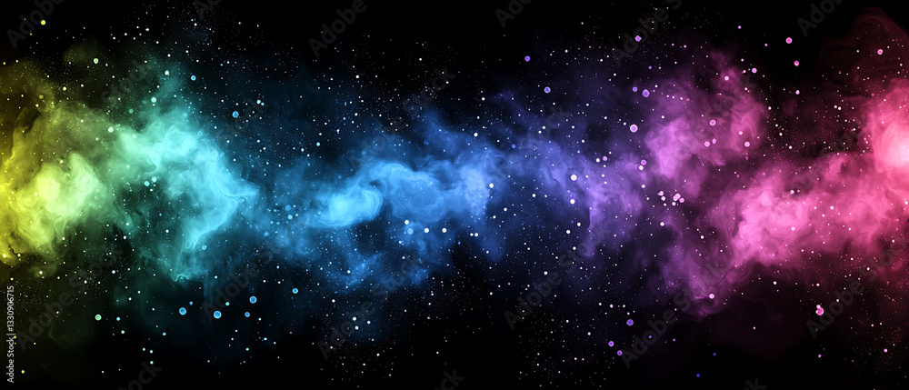 Naklejka premium Cosmic nebula swirl outer space digital artwork colorful background wide angle galactic vision