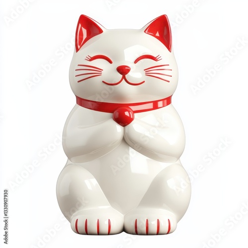Wallpaper Mural Happy Ceramic Cat Figurine with Bright Red Accents for Decor Torontodigital.ca