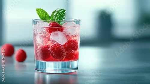 Wallpaper Mural A refreshing smoothie in a clear glass, garnished with fresh berries and mint, with enough background space for text. Torontodigital.ca
